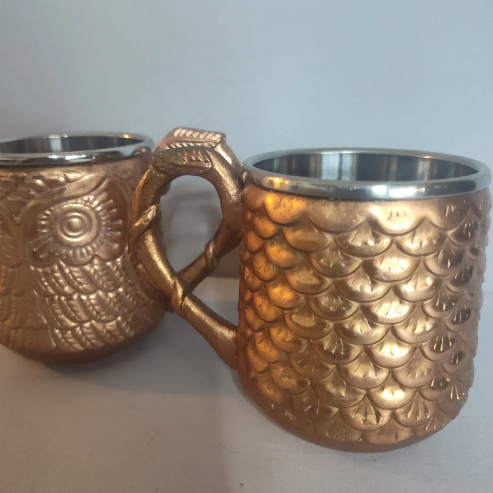 Pier 1 Imports Copper Owl Moscow Mule‎ Mugs Stainless Steel Set of 2